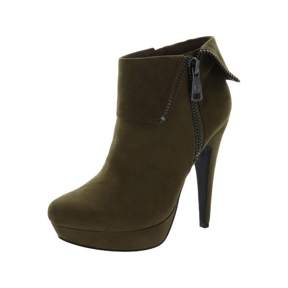 GBG Womens Green 1" Platform Almond Toe Stiletto Zip-Up Dress Booties 7 - Picture 1 of 1